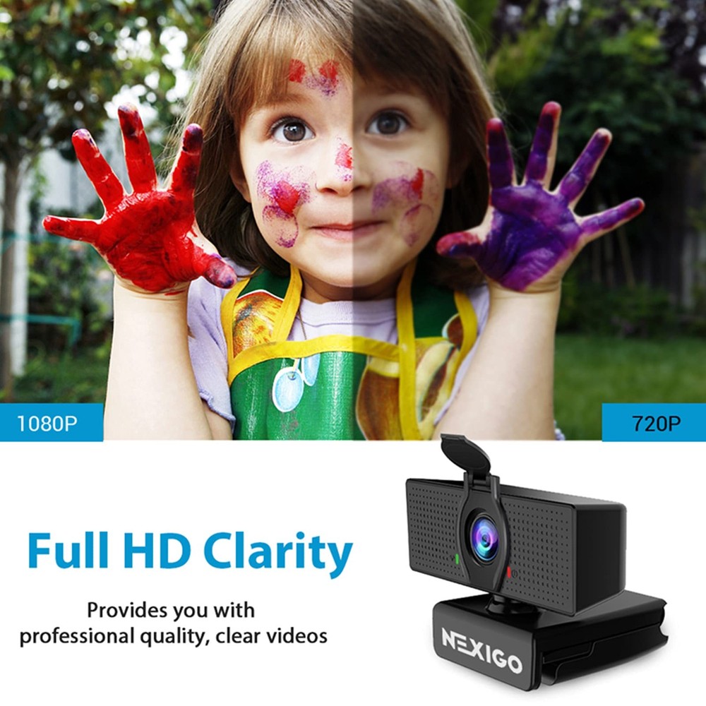 NexiGo N60 1080P Webcam with Microphone, Software Control & Privacy Black