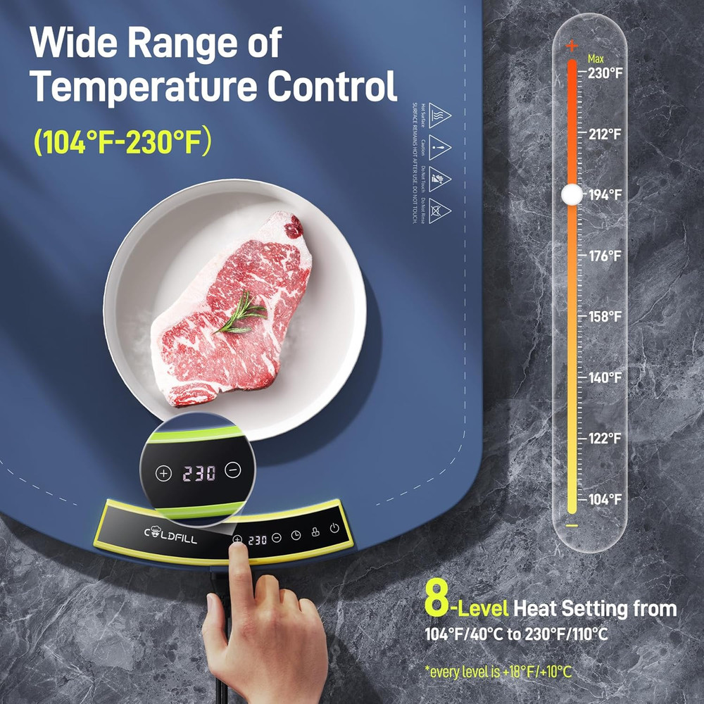 Rapid Heating Food Warming Mat - 8 Temp Settings, Auto-Off, Easy Clean