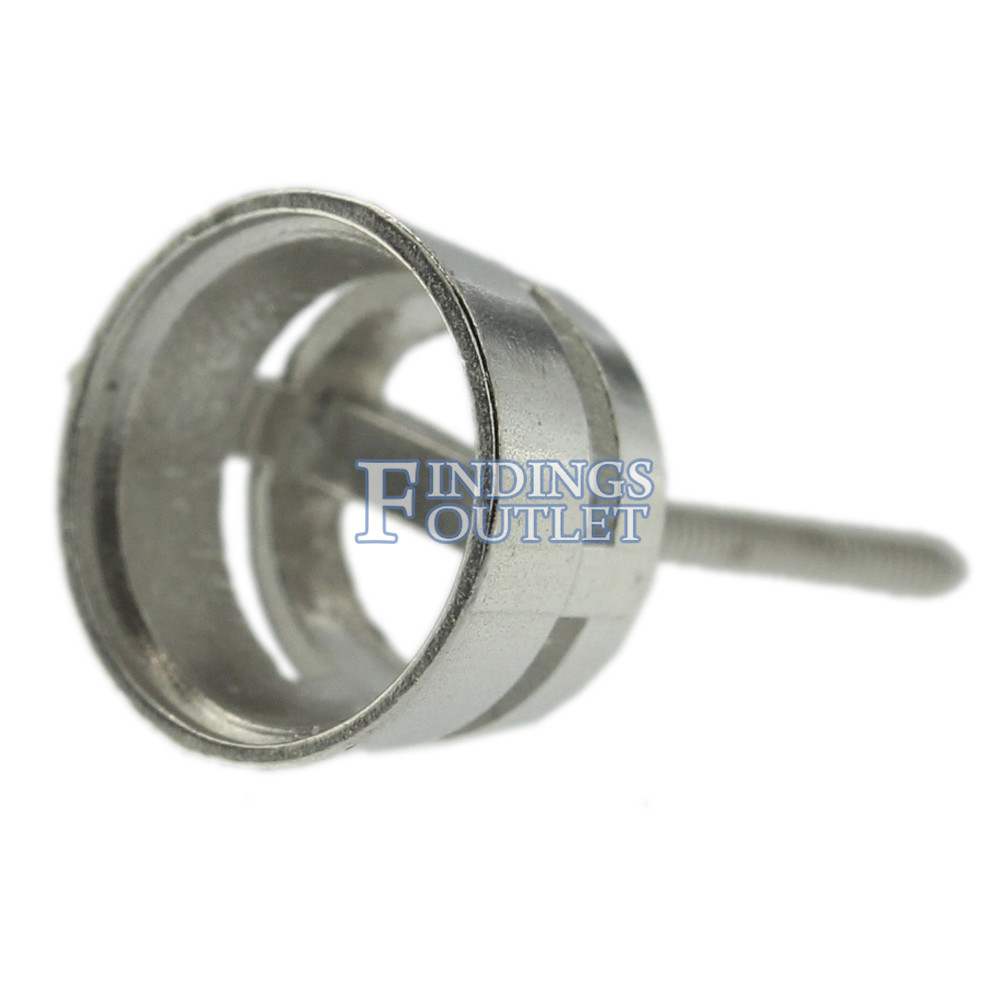 14k White Gold Round Bezel Stud Earring Mounting Setting Screw Back Post
