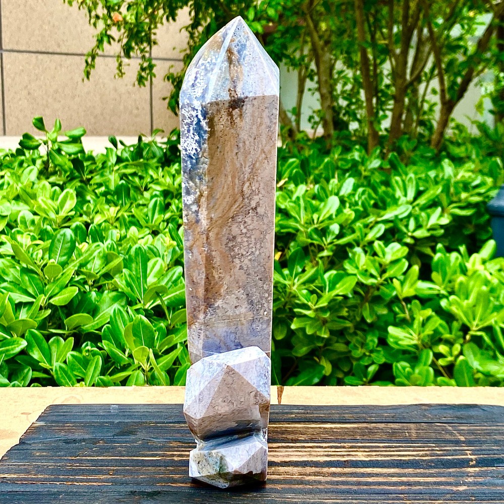 6.09LB Natural Water Grass Agate Column Quartz Multi pointed Column