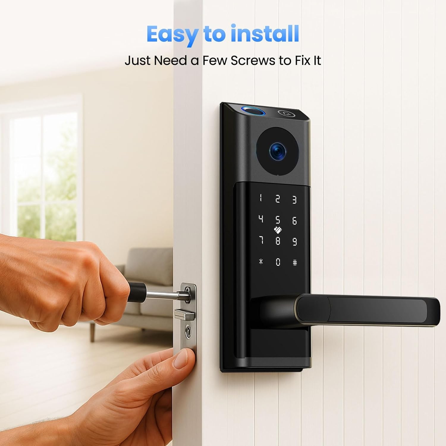 WiFi Video Smart Lock with Camera & Doorbell Keyless Entry Handle for Front Door