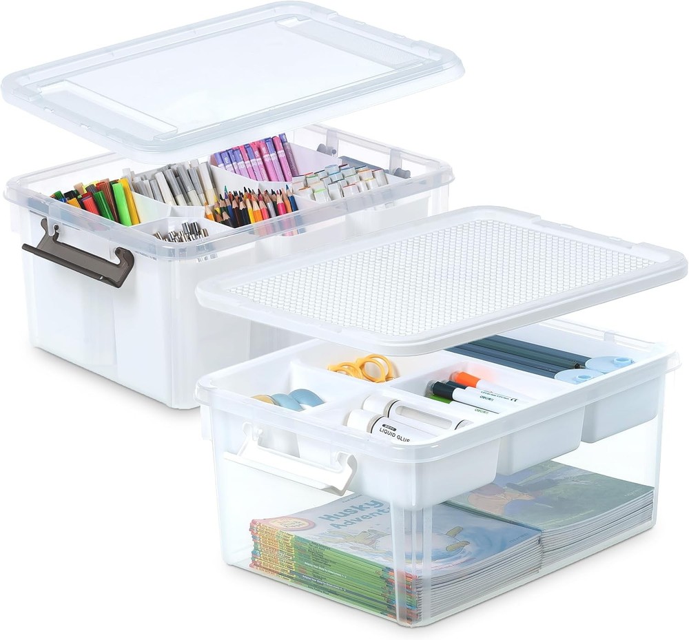 NEW.17-Quart Plastic Storage Bin Clear Storage Box with Lid Stackable
