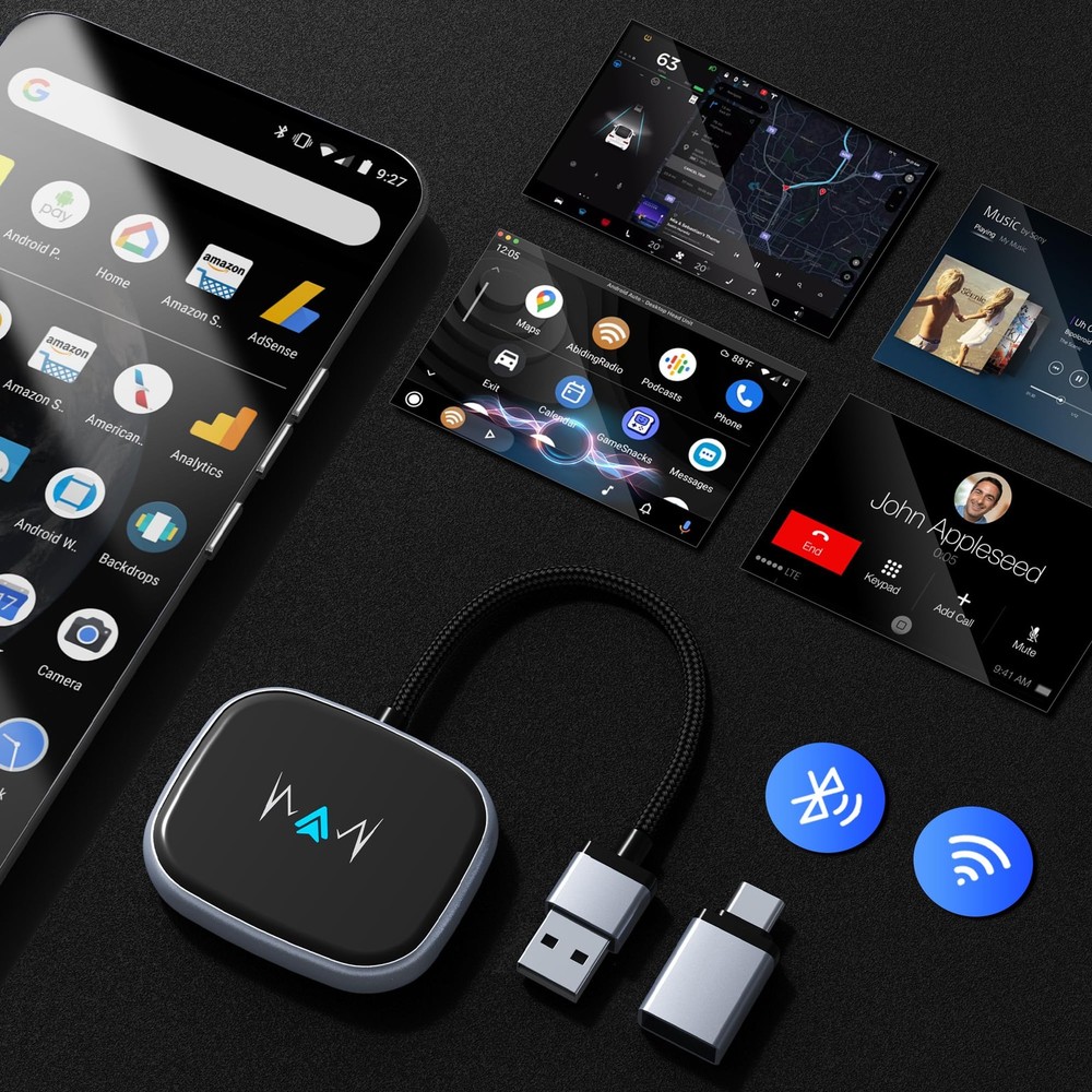 vnilrgle Wireless Android Auto Adapter, Auto-Reconnect & Low-Latency silvery