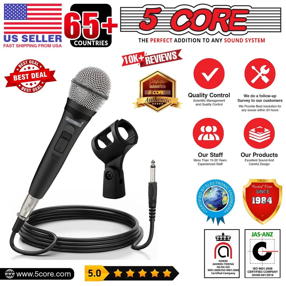 5Core XLR Microphone Dynamic Mic Karaoke Singing Studio Mics Handheld Microfono