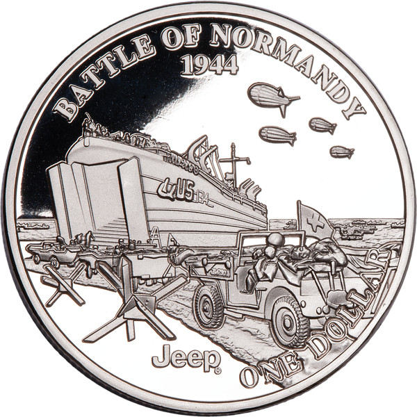 2025 Liberia Jeep Battles of World War II Battle of Normandy  Prooflike $1 coin