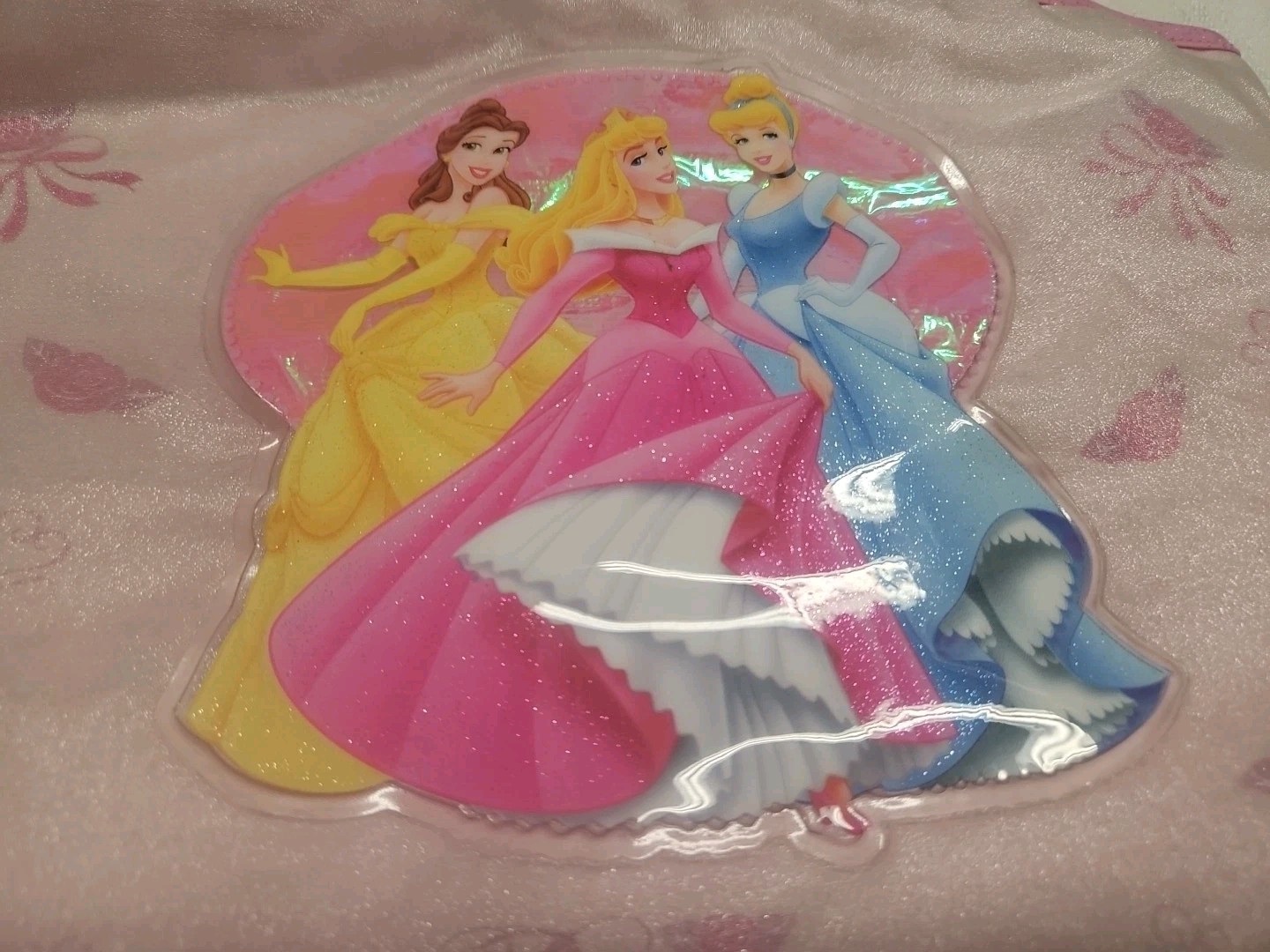 Disney Princess' Glitter Tote Bag Satin Pink Girls 11X12 NEW