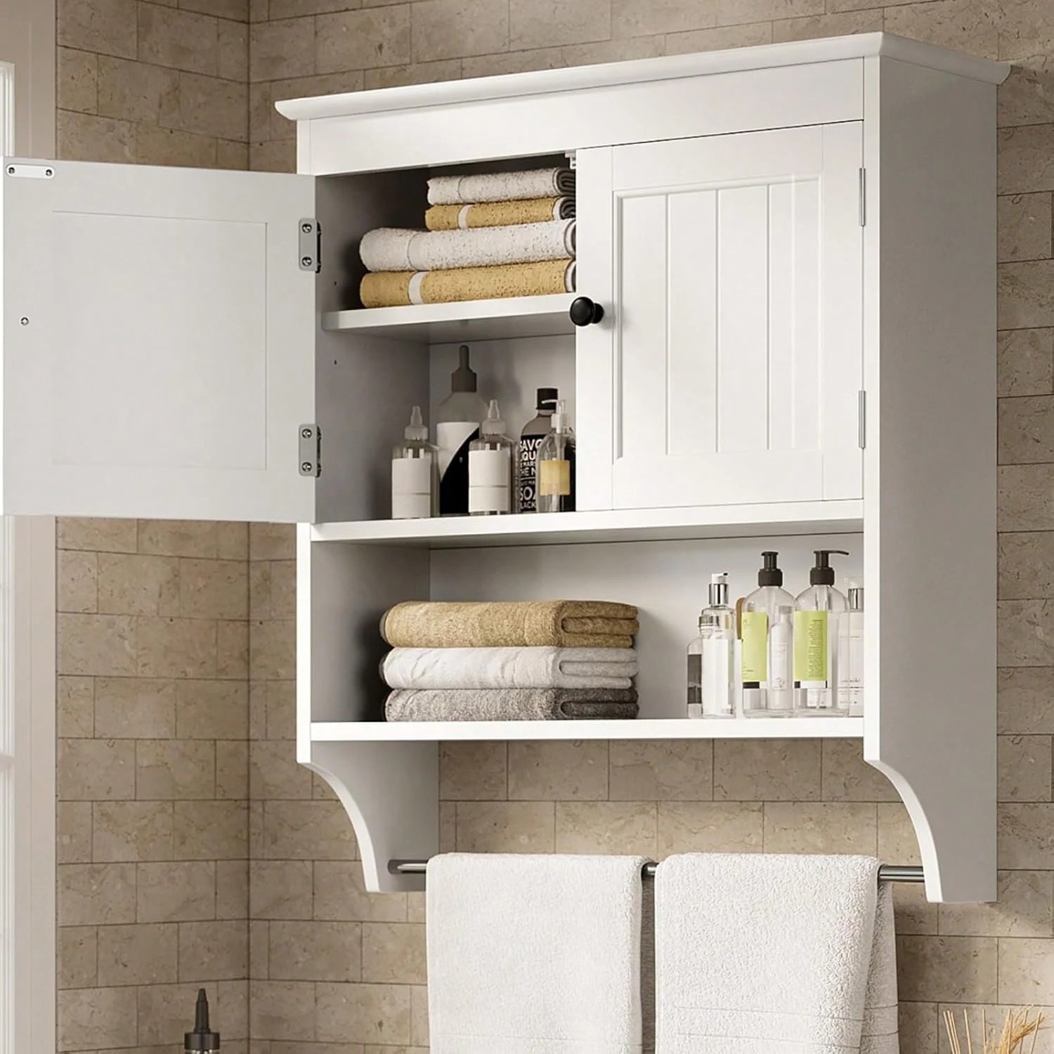 Bathroom Wall Cabinet Over Toilet Storage Organizer Medicine Chest w/ Towel Bar