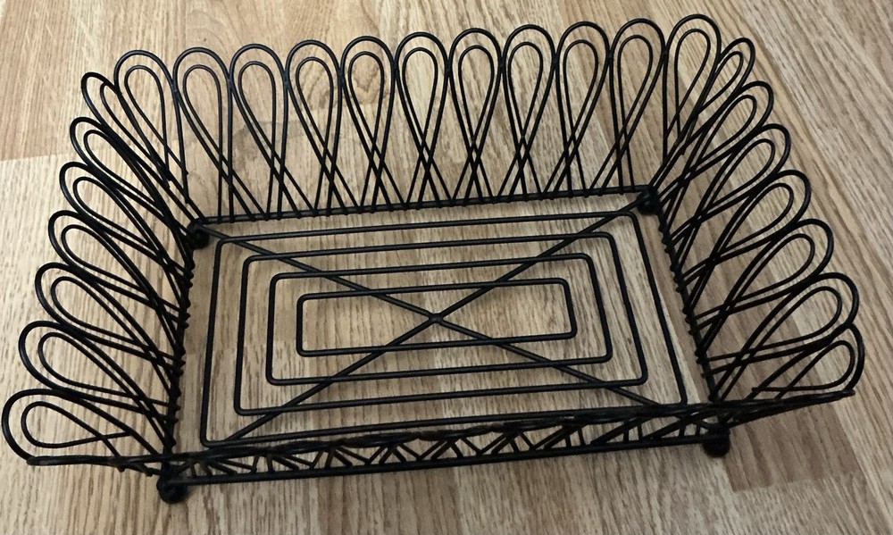 Rectangular Decorative Black Metal Footed Basket Medium Size New