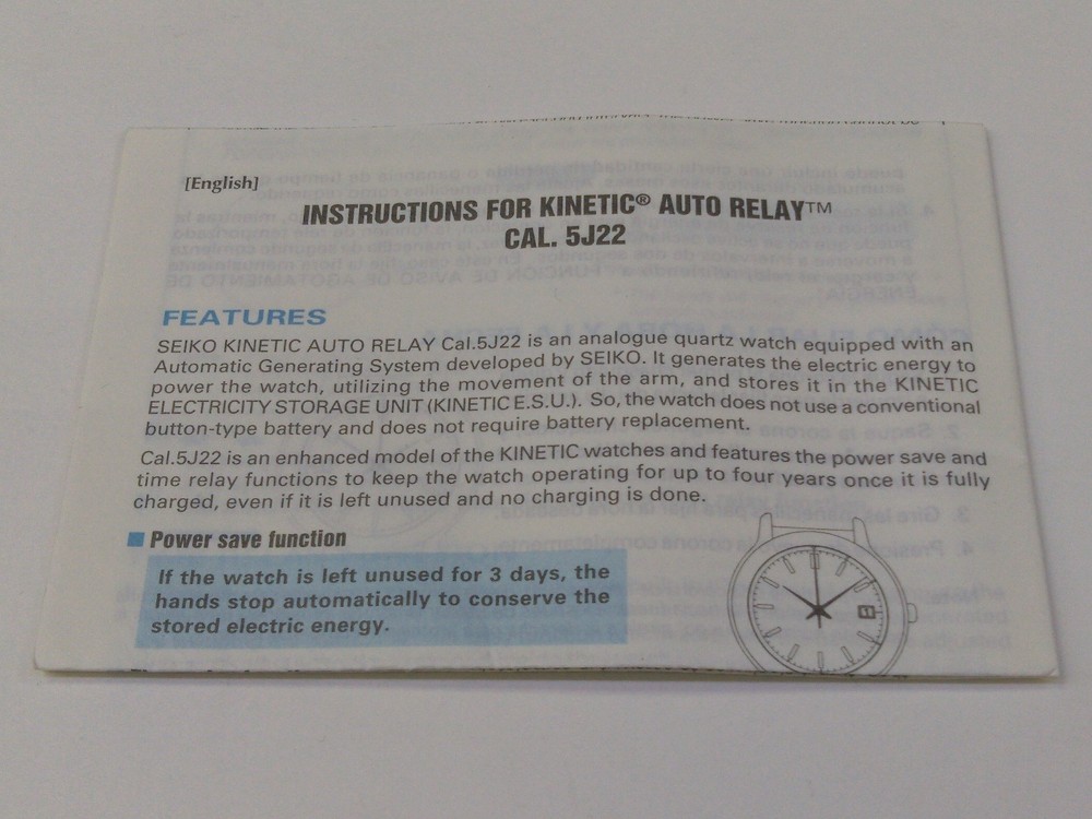 Seiko Kinetic Instructions Cal.5J22
