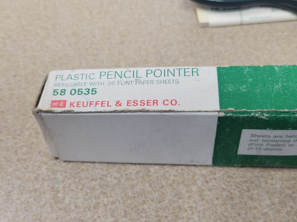 Vtg K&E Keuffel & Esser Refillable Plastic Pencil Pointer w/ Flint Paper Sheets