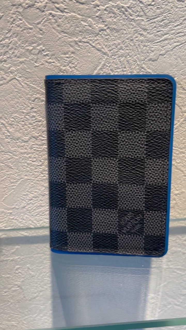 AUTH Louis Vuitton N64432 Damier Graphite Blue Edge Card Case Wallet AB LV