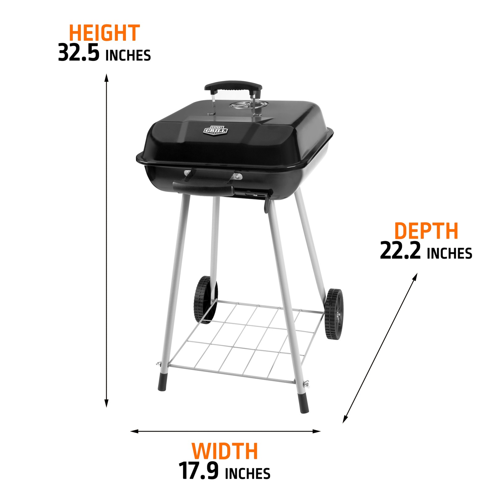 Charcoal Grill, 17.5 Inch Charcoal Grill with Wheels, Black