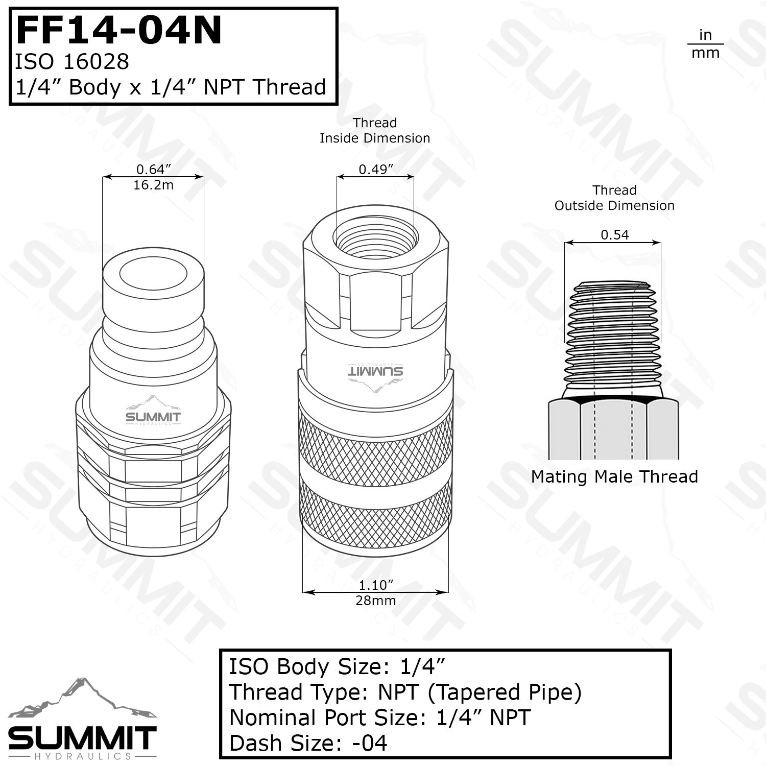 1/4" NPT Flat Face Hydraulic Quick Connect Coupler / Coupling & Plug Set