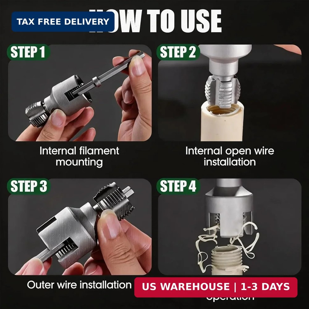 2PCS PVC Pipe Threader Kit, Pipe Thread Cutting Tool 1/2" 3/4" - Integrated Inte