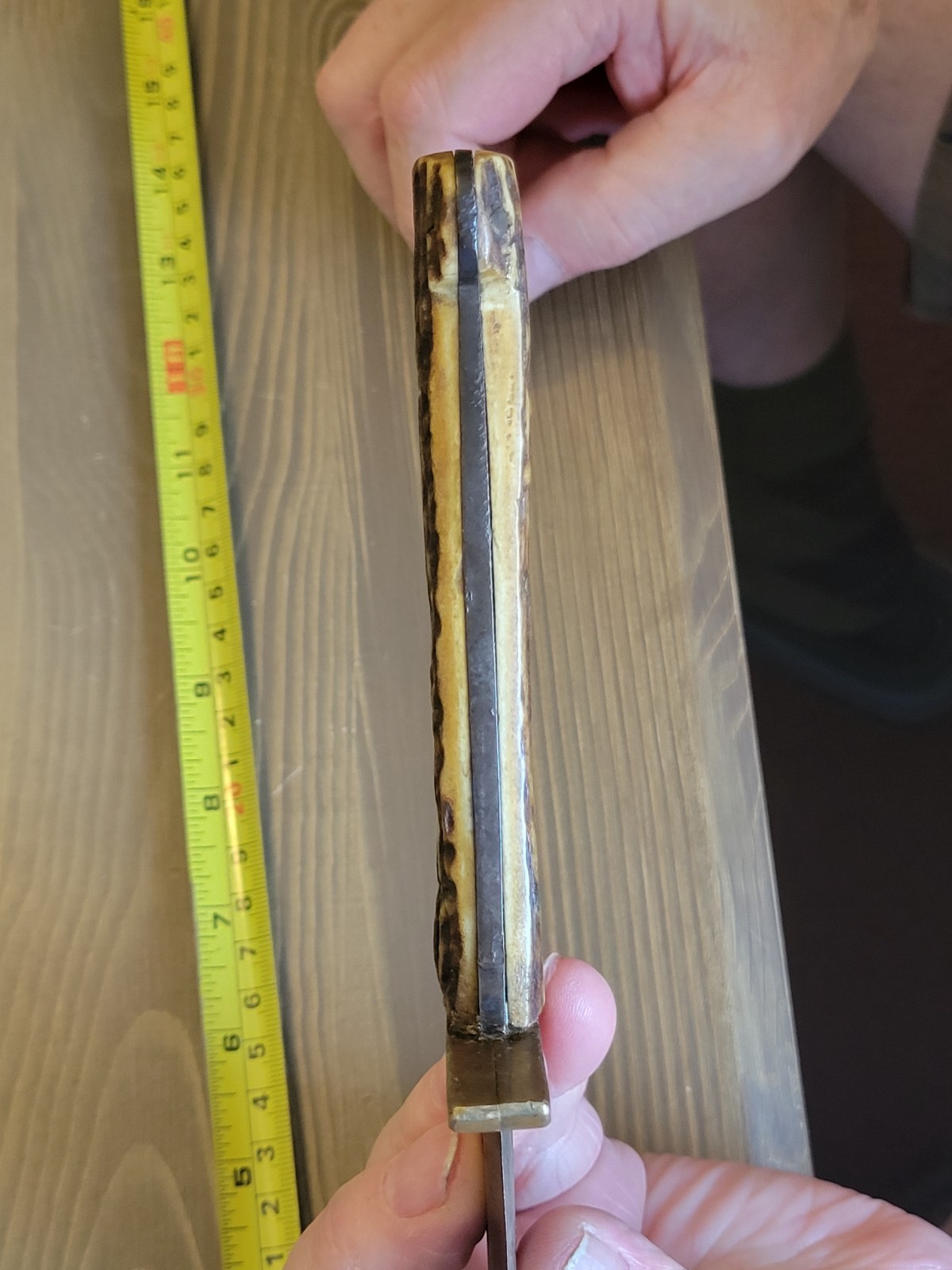 Antique Mid-1800s Stag Handle Fighting Knife with Sheath