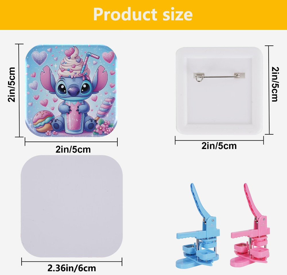 50Sets Square Button Parts for Square Button Maker Machine 2 * 2Inch(50 * 50Mm)