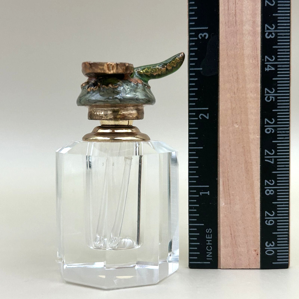 Crystal Perfume Bottle With Enamel Dragonfly Stopper Empty