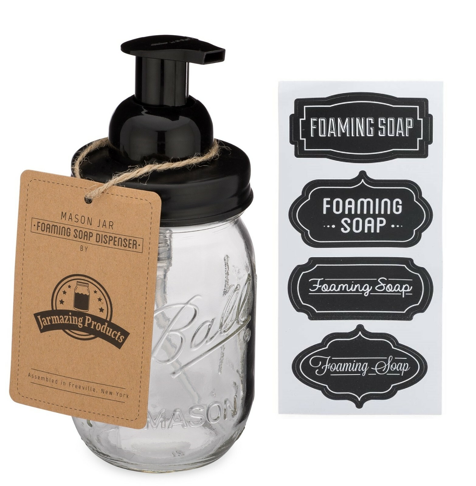 Mason Jar Foaming Soap Dispenser - Black - With 16oz Ball Mason Jar - One Pack