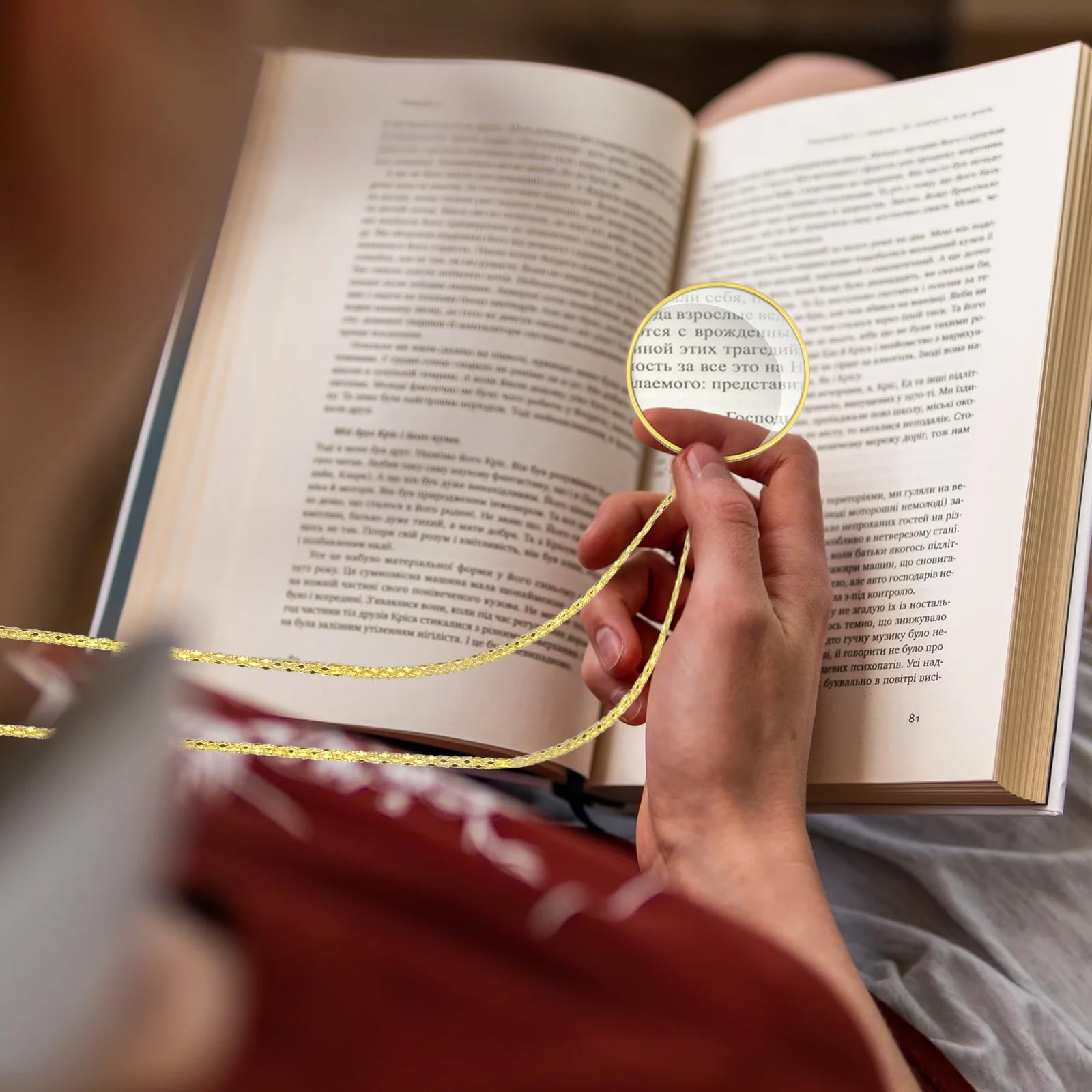 2 Colors 5X Magnifier Monocle Lens Necklace Magnifying Glass loupe on Chain V...