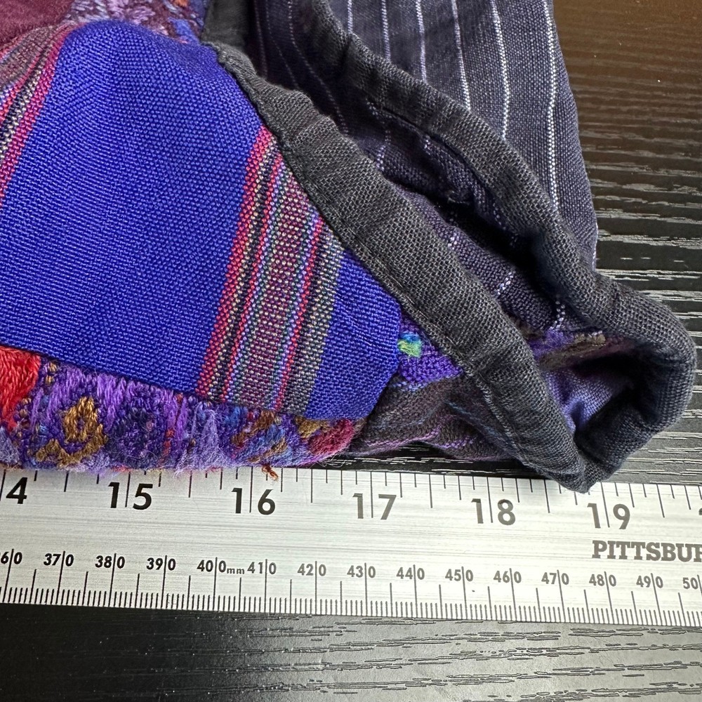 Artisan Made Patchwork Vest Guatemalan Textile Boho Pinstripe Back Multicolor