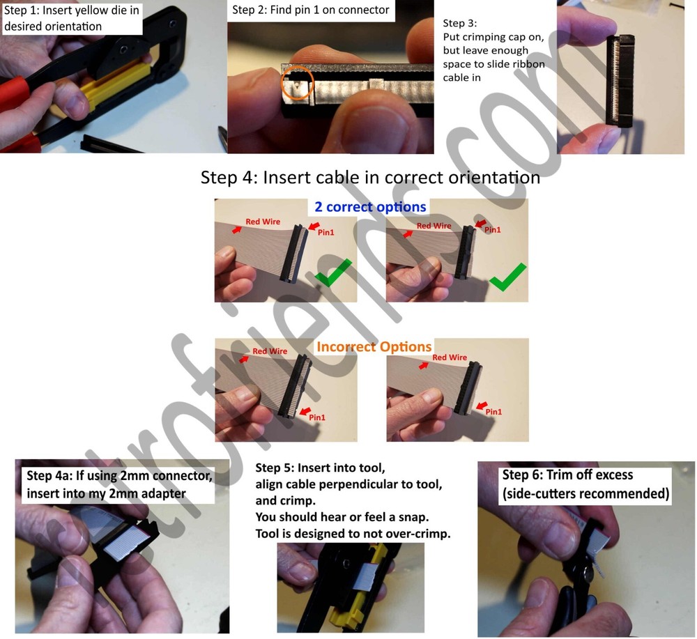 Ribbon Cable Crimp Tool for IDC, Centronics, DB - WITH ADAPTERS and INSTRUCTIONS