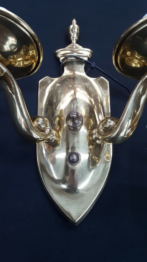 Pair of Two Light Solid Brass Wall Sconces