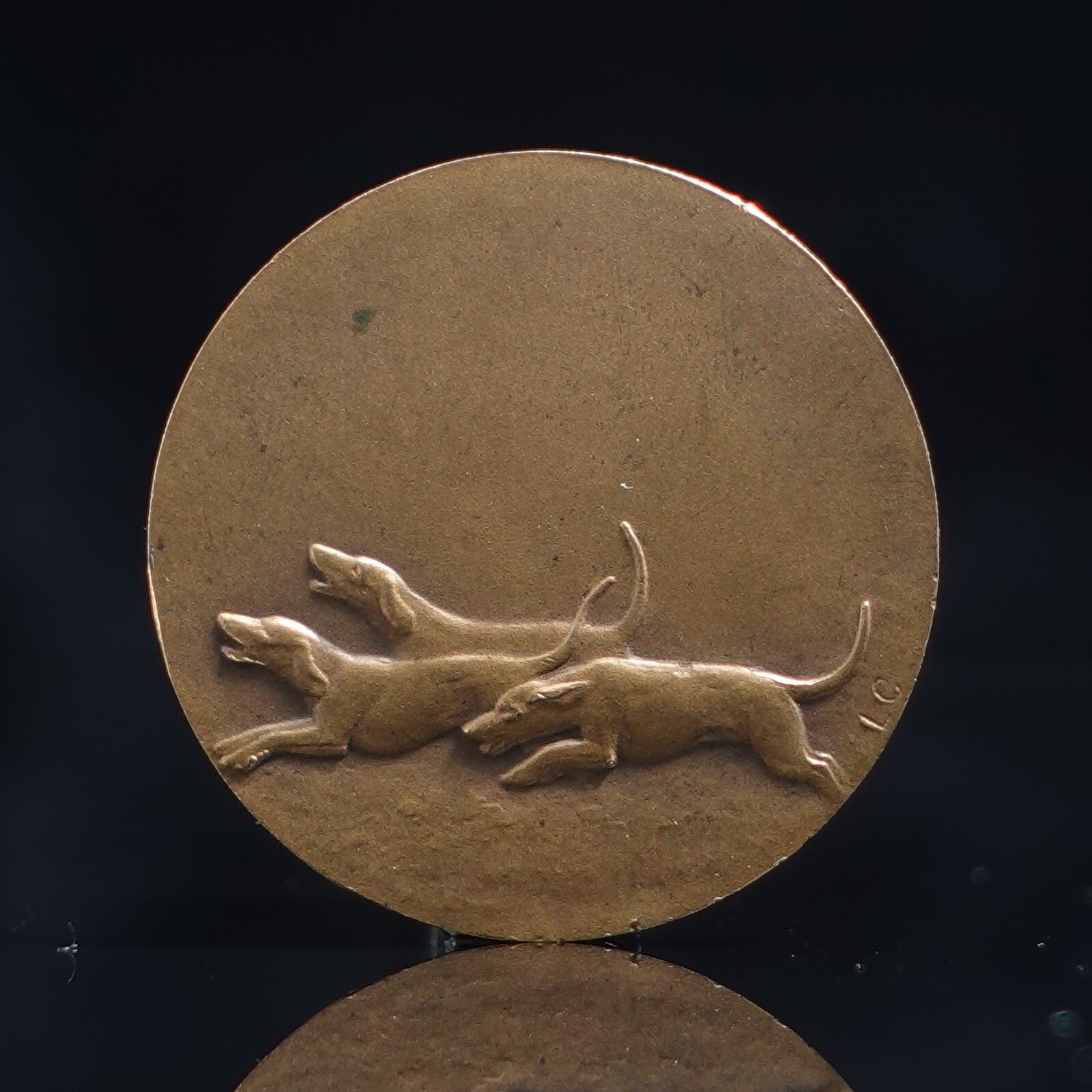 Antique French Bronze Hunting Dog Medal Award