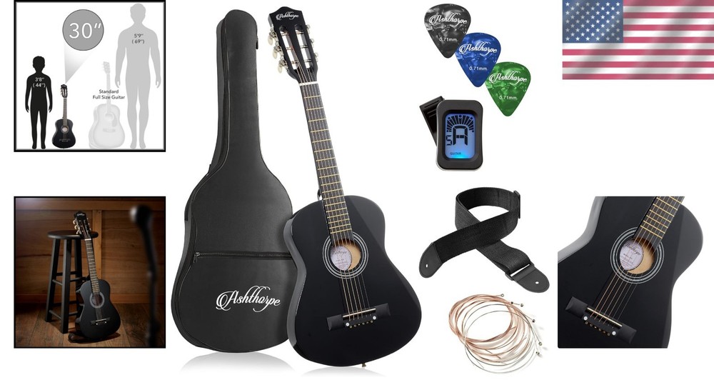 Black Acoustic Guitar Package with Accessories