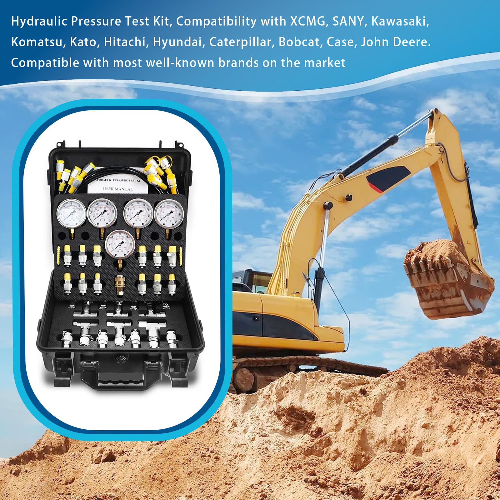 60Mpa Hydraulic Pressure Test Kit 5 Gauges 13 Couplings 14 Tee Connectors 5 Hose