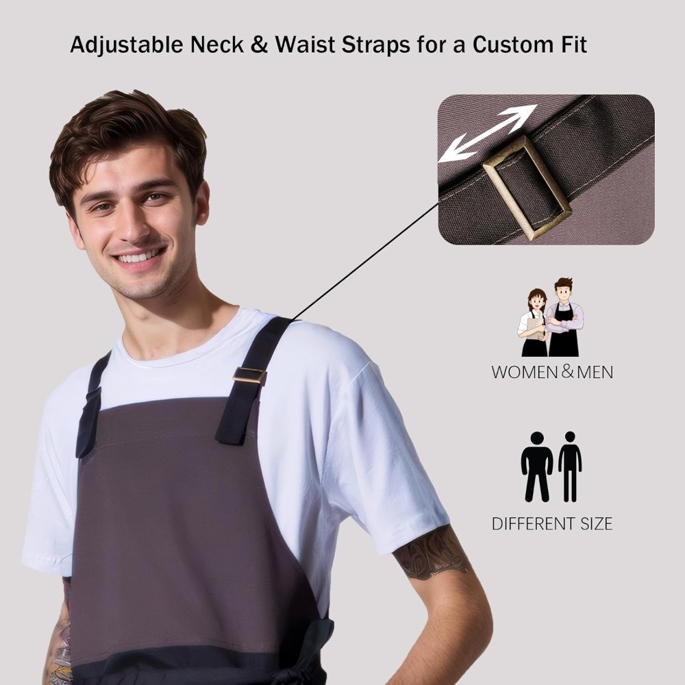 Professional Kitchen Apron with Pockets Adjustable Cooking BBQ Baking Apron for