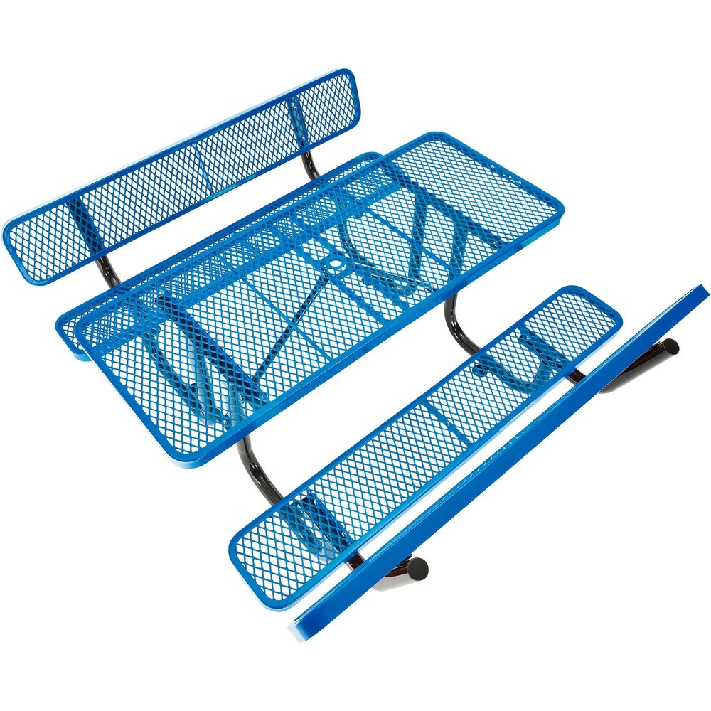 6' Rectangular Outdoor Expanded Metal Picnic Table With Backrests Blue