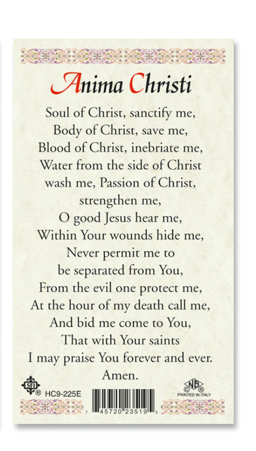 Laminated "Anima Christi" Holy Prayer Card Catholic