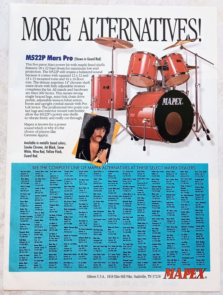 CARMINE APPICE~MAPEX M522P MARS PRO DRUMS~ORIG 1993 PROMO POSTER PINUP AD ADVERT
