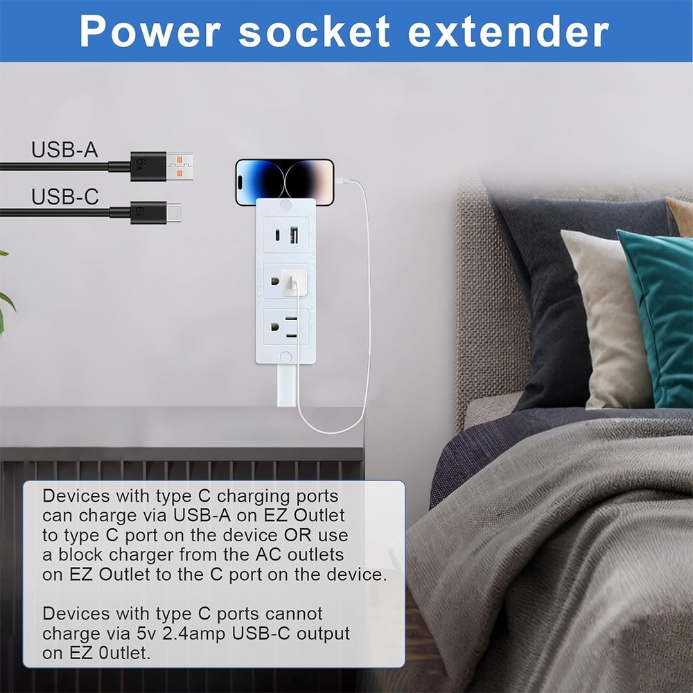 Electrical Outlet Expander Power Socket Rotating Extender Sofas Nightstands Des~