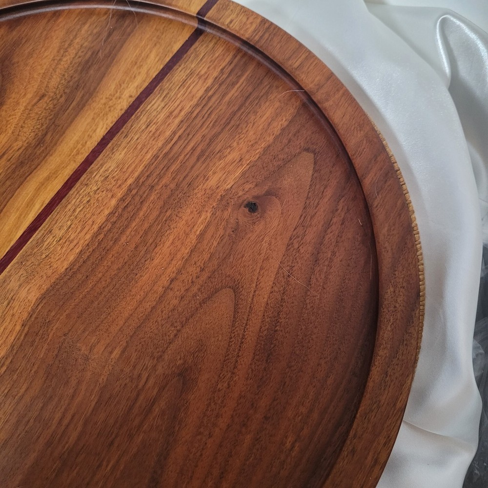 Walnut / Purplewood Solid Wood Round Serving Platter 14" Signed Thomas McCormick