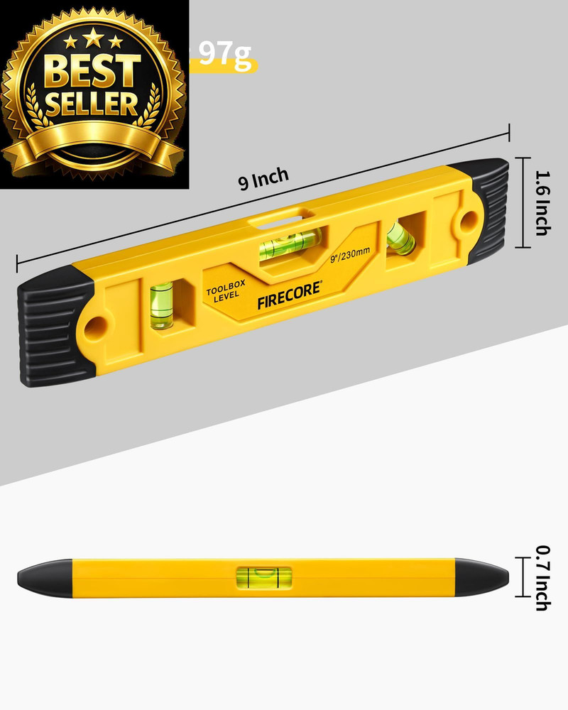 Torpedo Level Magnetic, Firecore 9 Inch Shockproof Small Leveler Tool Orange