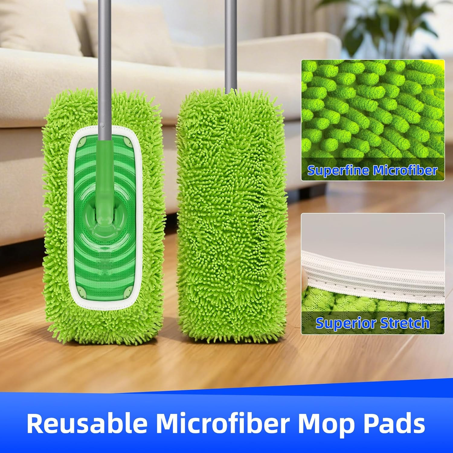 6 Pack Reusable Chenille Mop Pads 10–12 Inch Wet Dry Washable Refills