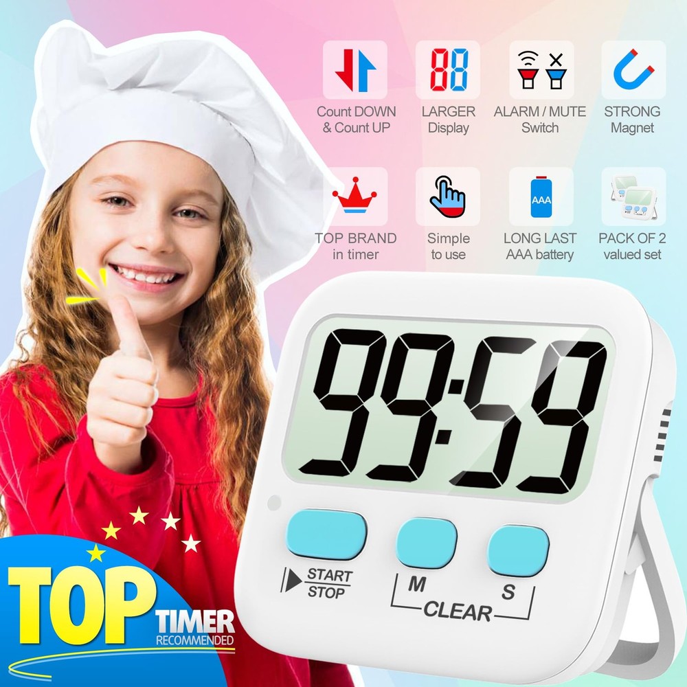 2 Pack Digital Kitchen Timers Countdown Timers with Magnetic Backing Stand