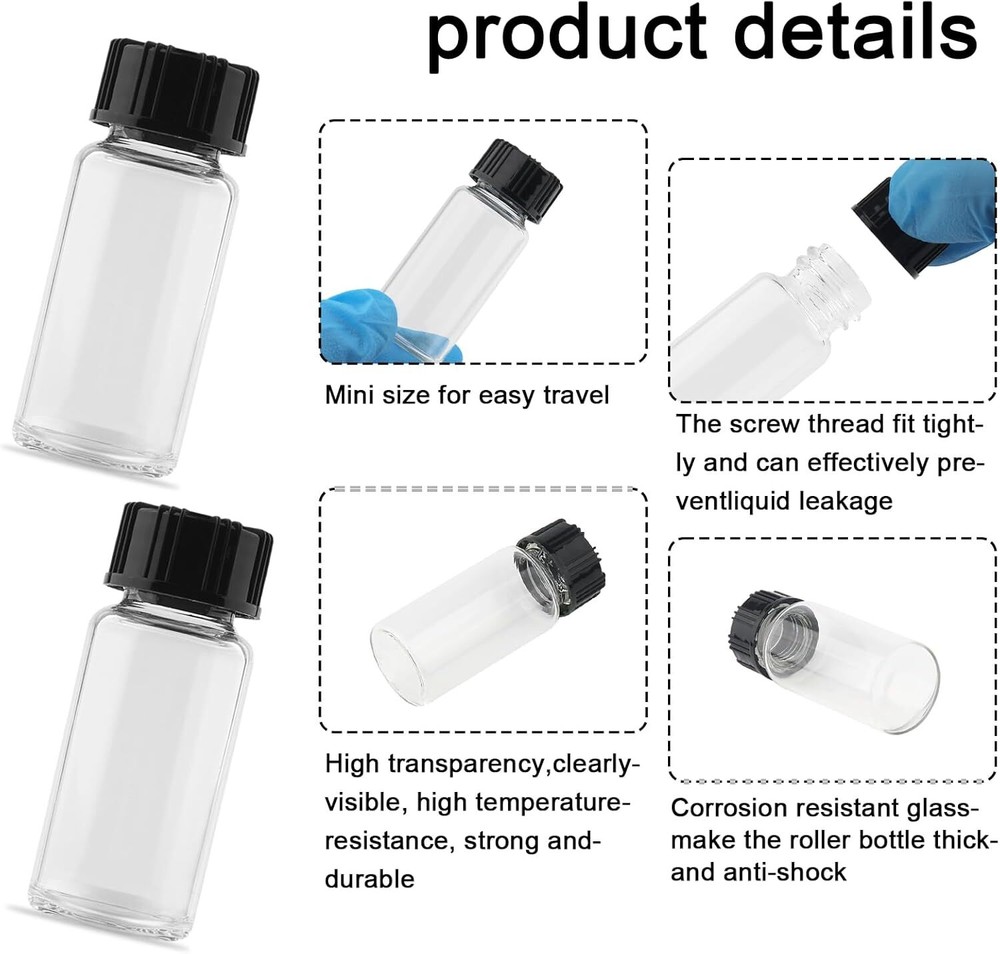 10 Pack 10ml Clear Glass Sample Vials Liquid Sampling Bottles with Screw Caps