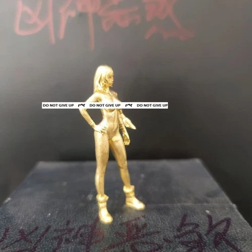 Yellow Solid Bronze Short Dress Nude Seductive Body Art Long Hair Girl Statue 1