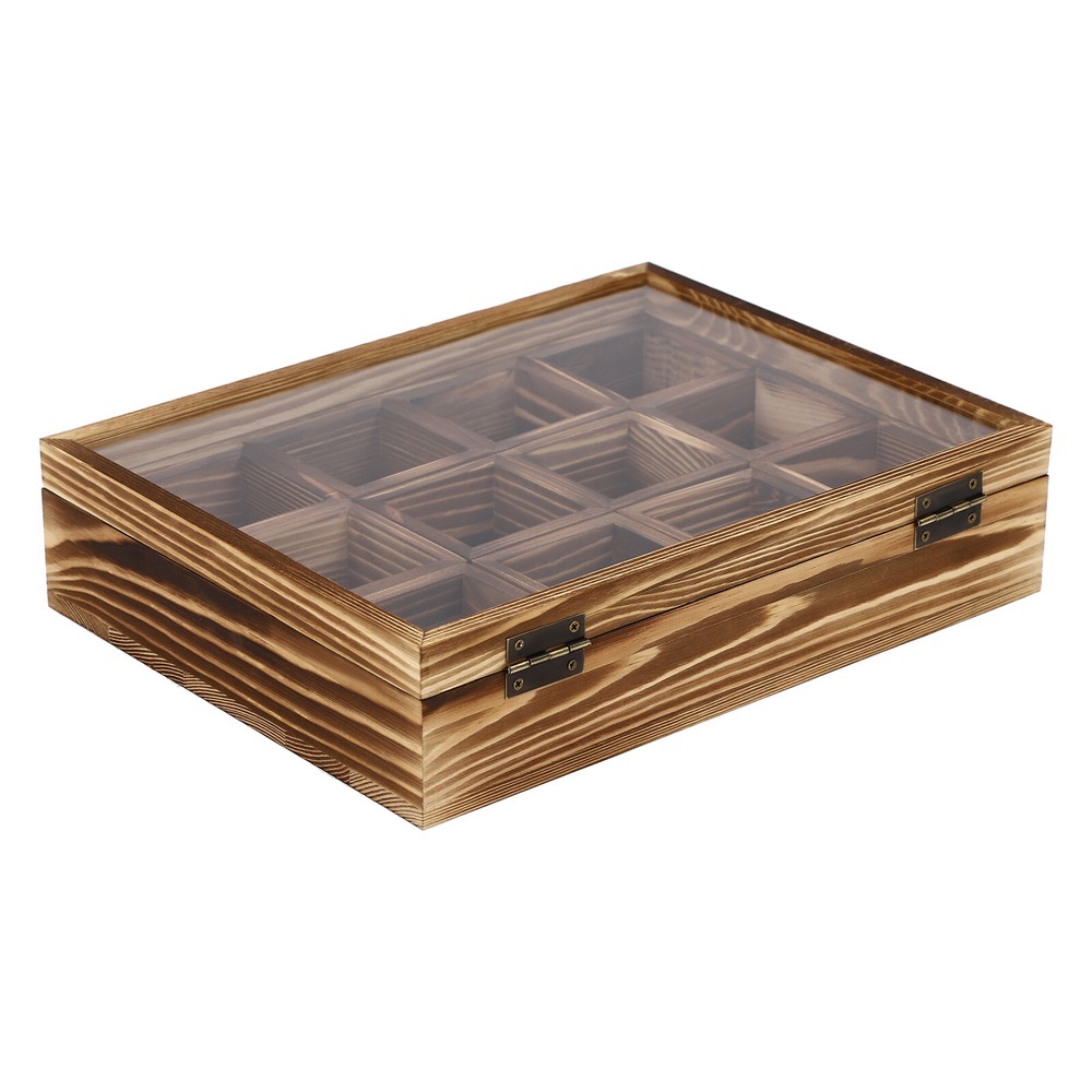 12-Compartment Wooden Spice Box with Spoon - Elegant Kitchen Storage Solution