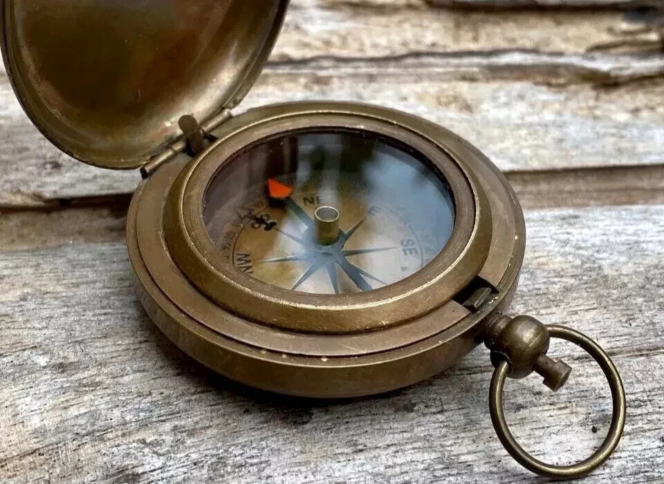 Pocket Compass Vintage Style Working Designer Solid Brass Finished Stylish Gift