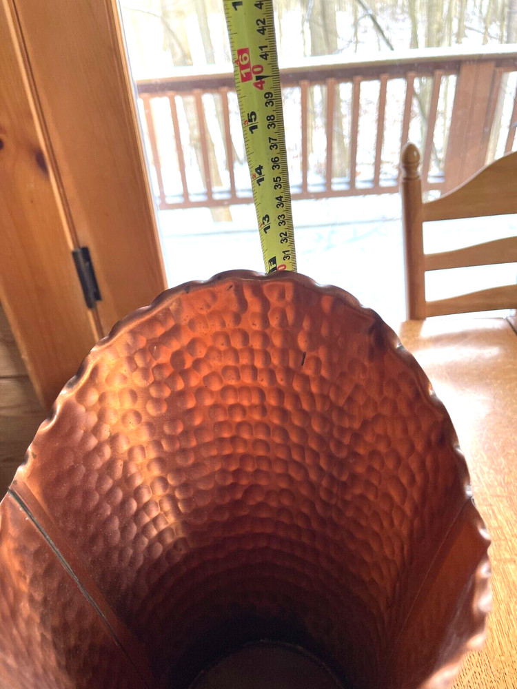 Gregorian Solid Hammered Copper Handled Pedestal Planter Pot, Vase, Umbrella