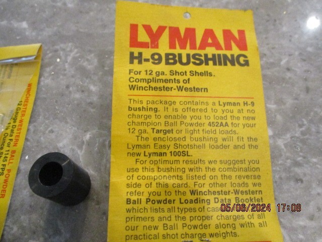 Lyman Easy Shotshell Reloading, H-9 Powder Bushing-NOS-in original package