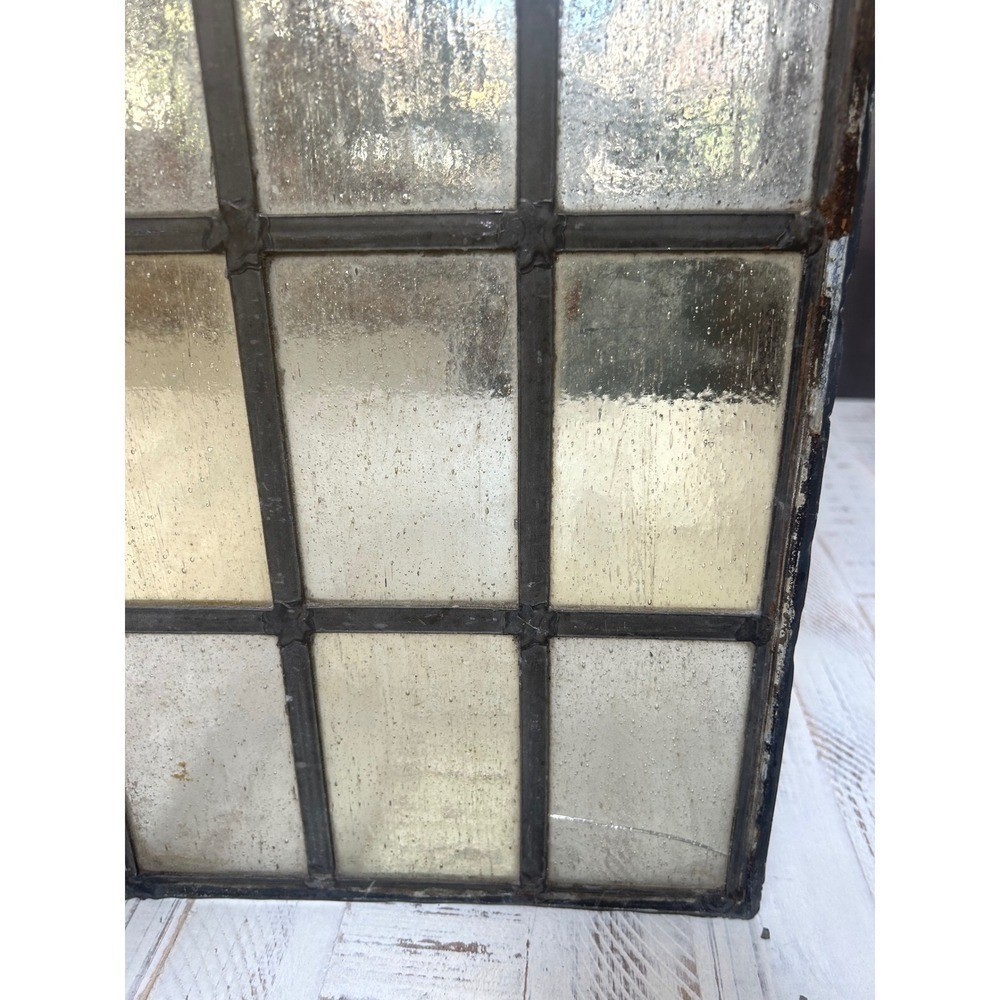 Antique Stained Glass Window Pane Panel 9 Section Primitive Rustic Decor
