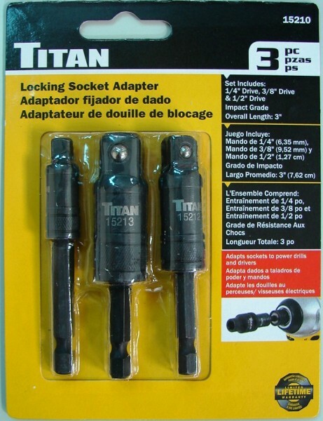 Titan 15210 3pc Impact Grade Hex Shank to Locking Socket Adapter Set