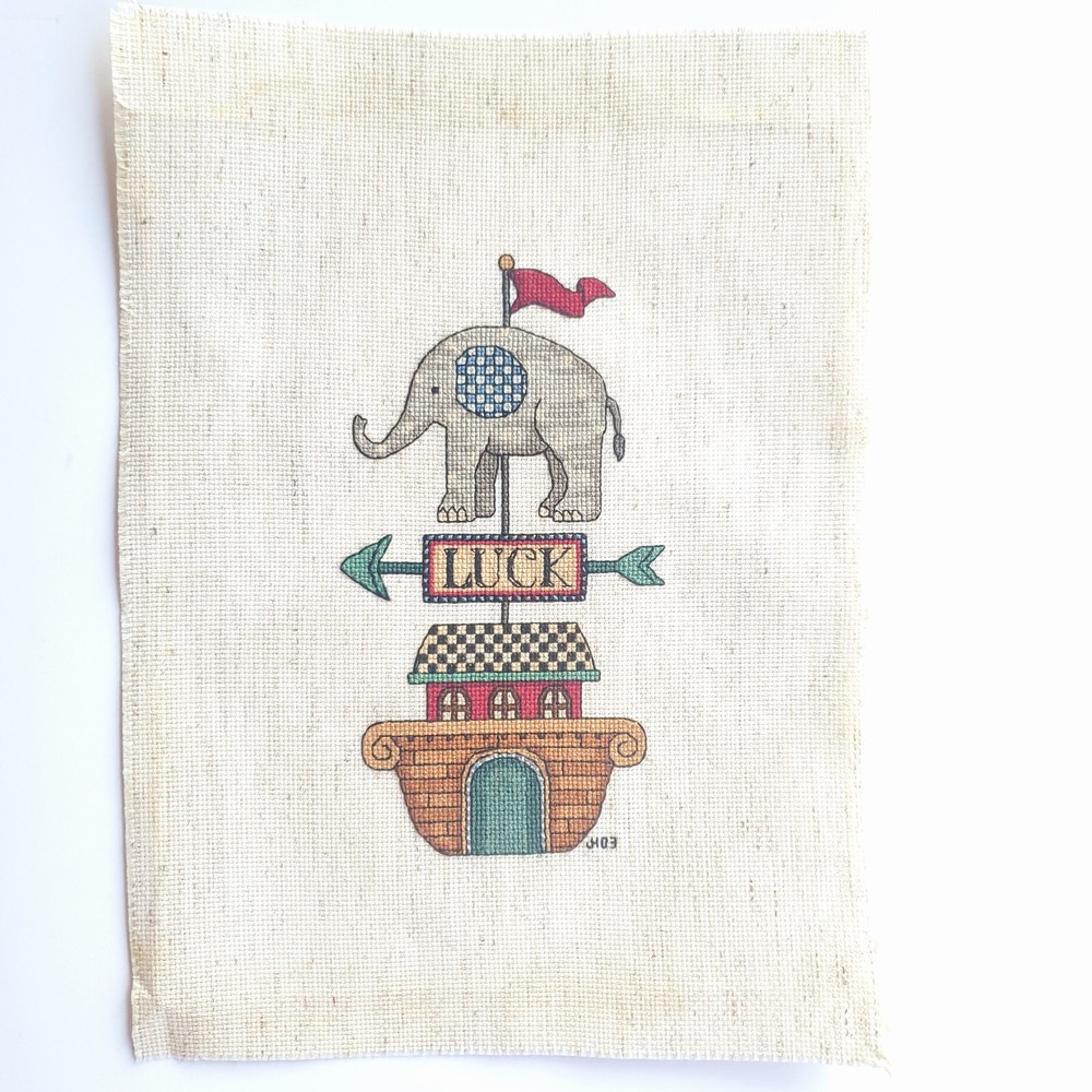 Elephant Needlepoint Panel Trunk Up Good Luck Wall Art Pillow Completed