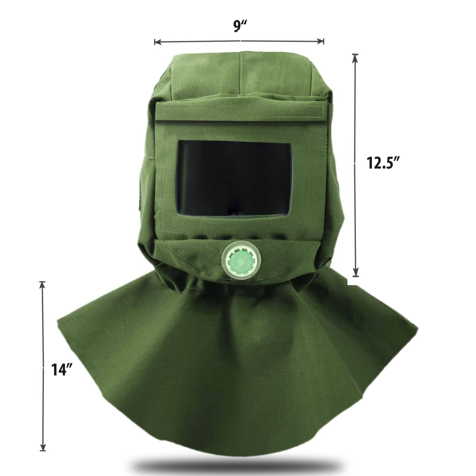 Industrial Sand Blasting Hood Cap Glass Face Shield Vent Design Anti Dust Green