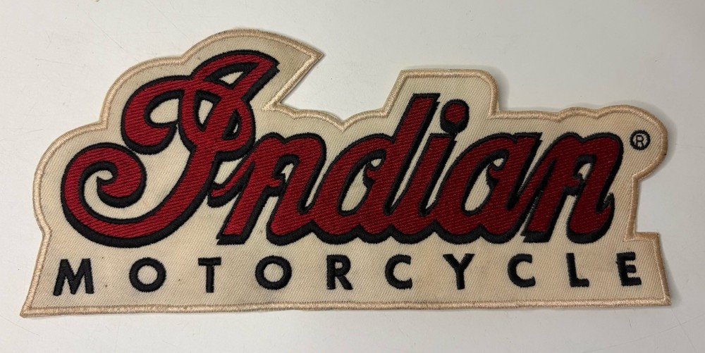 Indian Motorcycle Patch Embroidered Script 8” Ivory Background