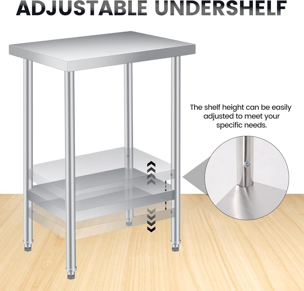 Stainless Steel Table 24"x14" Worktable w/Adjustable Undershelf 2Tier Prep Table